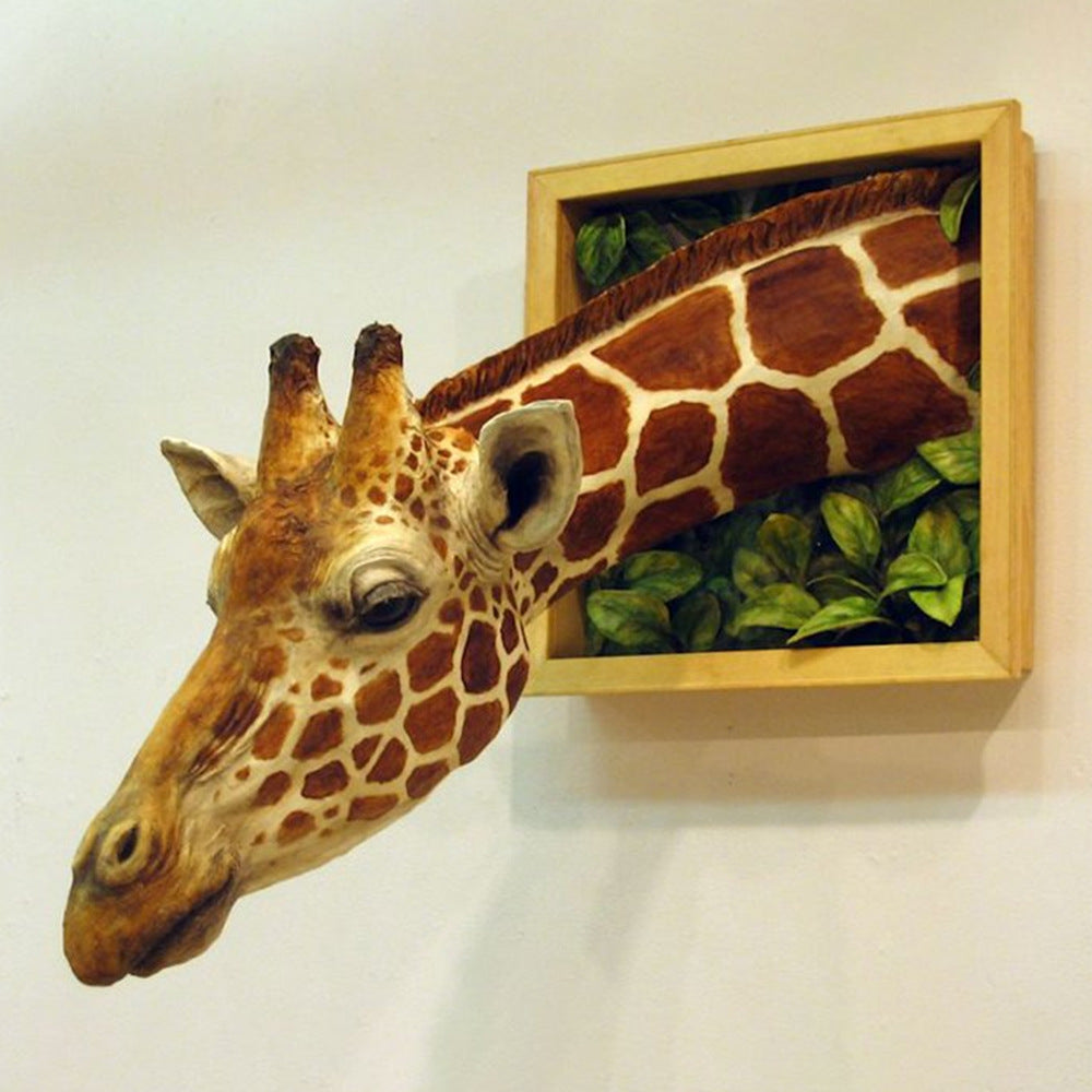 3D Photo Frame Giraffe Creative Wall Pendant Simulation Animal Crafts Living Room Decoration