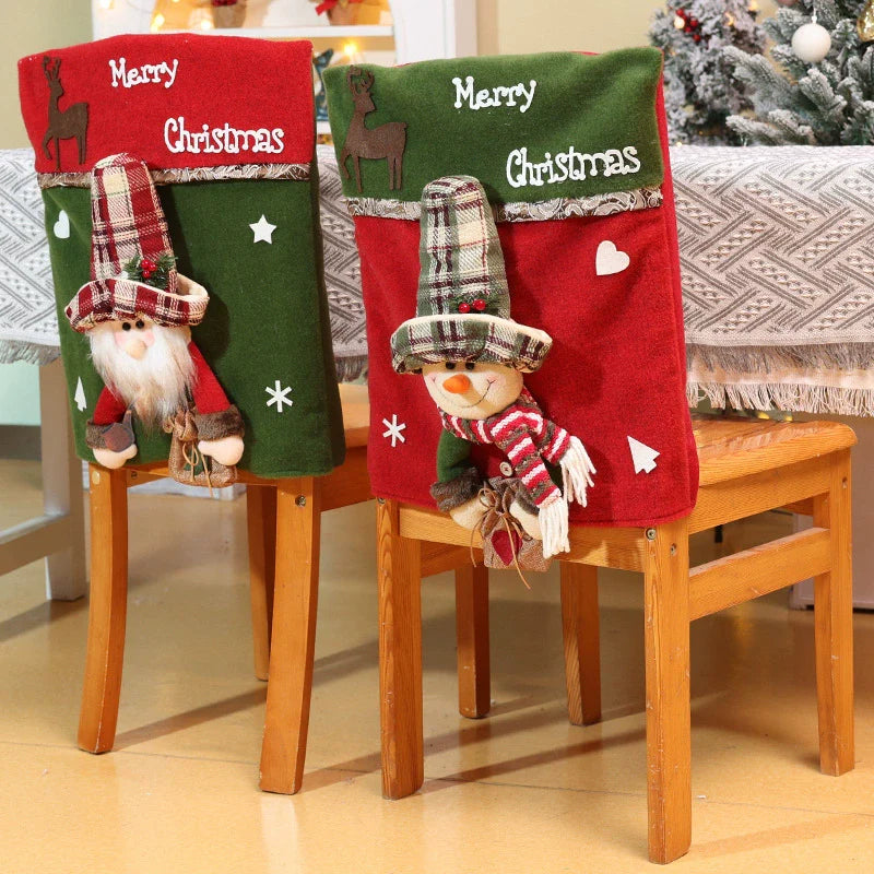 3D Plush Santa Snowman Dining Chair Cover